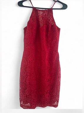 Charlotte Russe Red Lace Halter Midi Dress